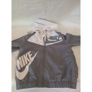 Nike Gray White Full Zip Hooded Jacket 3T Toddler Boys Windbreaker